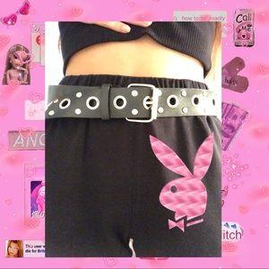 BLACK GROMMET BELT VEGAN LEATHER WITH SILVER METAL